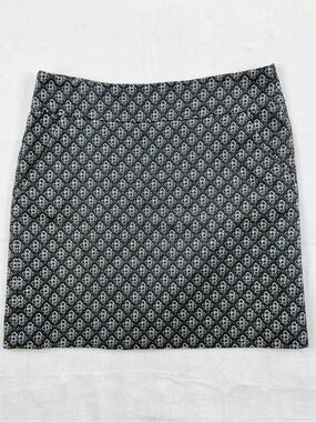 Ann Taylor Career Navy Blue/White/Olive Diamond Print Lined Pencil Skirt